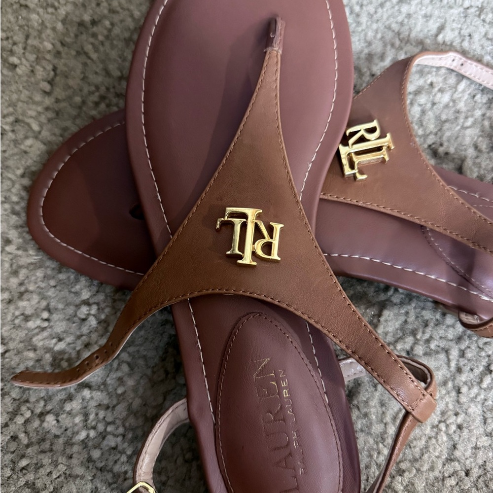 Ralph Lauren Brown Sandals with Gold Details